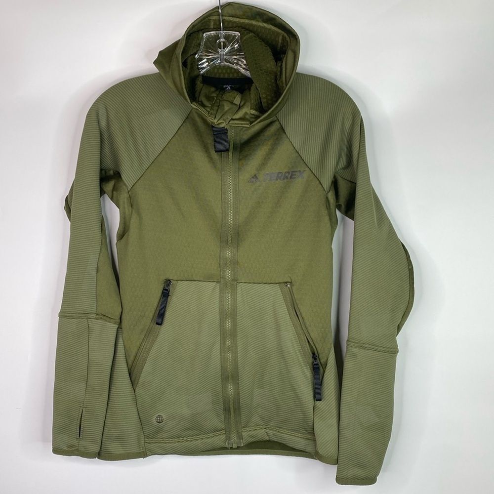 Adidas Terrex Tech Fleece Hooded Green Zip Jacket Size XS